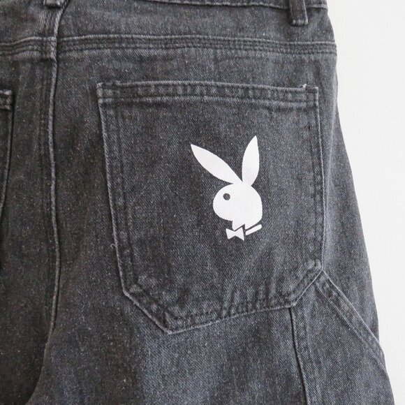 PLAYBOY Y2K Black Wide Leg High Rise Baggy Carpenter Jeans - Size 3 / 28 Waist - Picture 10 of 16